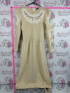 Marni knits dress Cream Long-Sleeve Embroidered Knit Midi Dress vintage